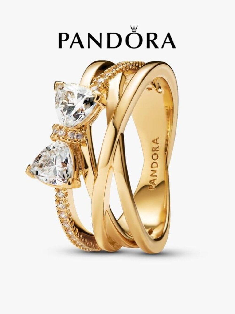 Pandora Gold-tone Bow Crystal  Ring